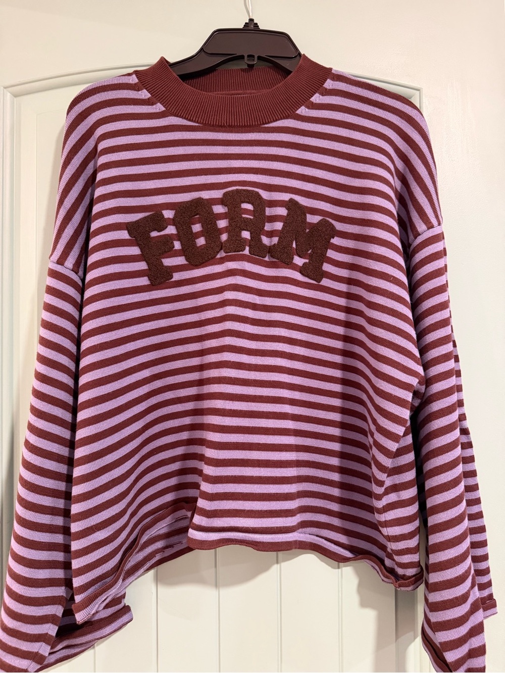 FORM Knit Long Sleeve Sweater in Brown and Light Blue Stripes